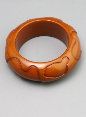 I复古vintage中古老货稀有旧橙色纹路树脂手镯