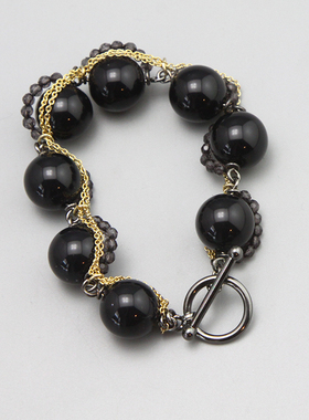 J设计师款手工串珠时尚黑色百搭手镯手链孤品