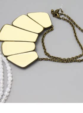 AQ复古vintage中古串珠白色简约造型项链毛衣链孤品