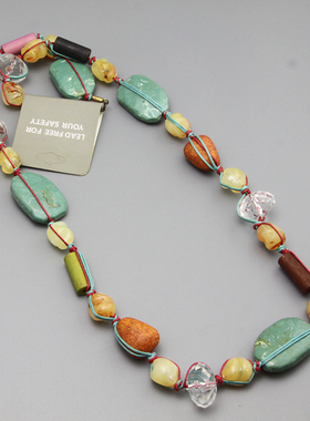 L复古vintage出口尾货树脂拼接造型夸张长款项链毛衣链孤品