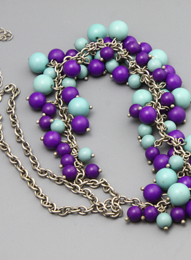 M复古vintage中古打标手工串珠流苏紫色项链毛衣链孤品