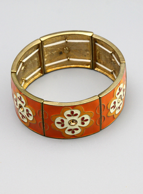 G复古vintage中古橘色弹力花纹手镯孤品