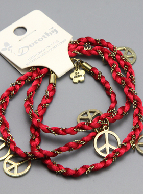 J红色摩登多层编织多层手镯可以当项链孤品