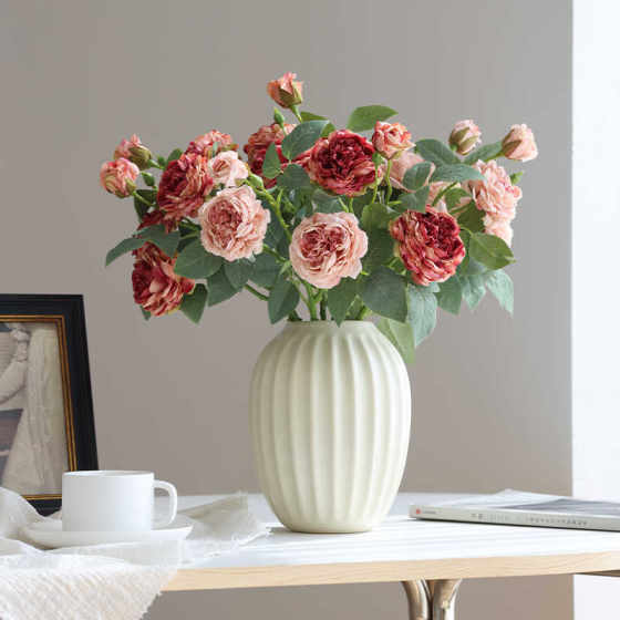 3 burnt edge roses artificial flower ornaments
