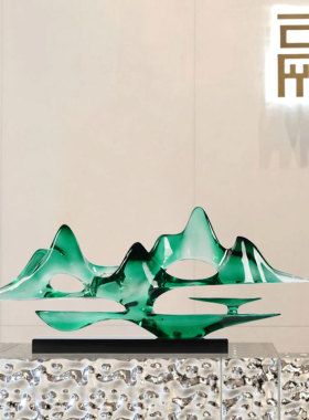 新中式风样板间展厅电视柜假山