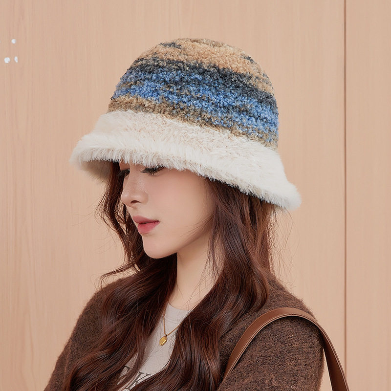 韩版防寒时尚加厚毛绒渔夫帽子女秋冬户外保暖彩虹针织盆帽显脸小,淘宝优惠券,粉丝福利购,淘宝优惠卷