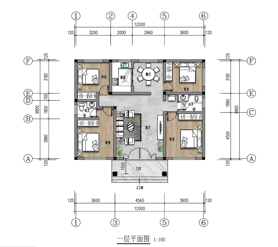 一层别墅平房设计图纸农村自建房流行简约风格平面立面全套施工图-图2