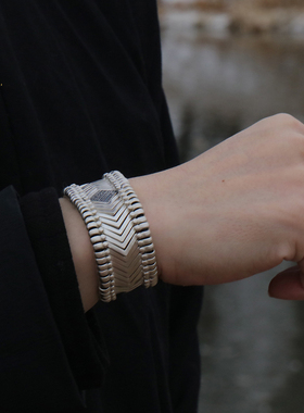 蒙客银手镯男女款民族风宽版