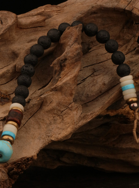 蒙客男款火山石幸运手链民族风