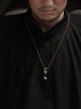 男士镶嵌吉祥云纹毛衣链原创银饰