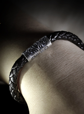 蒙客银民族风磁吸插扣牛皮手链