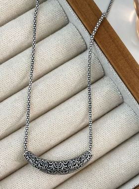 蒙客S925纯银复古牛角镂空项链