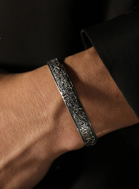 蒙客银民族风男纯银手镯