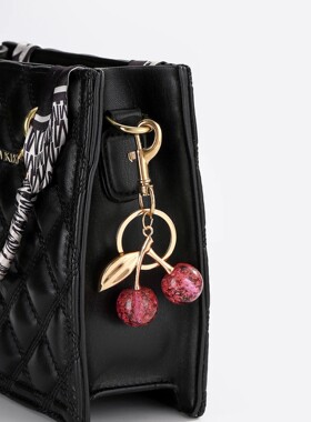 Cherry Keychains Bag Charm Red Pink Crystal Fruit Pendant Ke