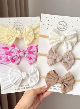 3Pcs/lot Baby Soft Headband Big Bowknot Headscraf Infant Nyl