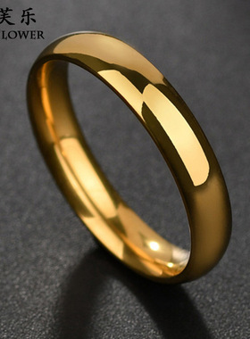 跨境简约不锈钢4mm球面戒指个性小众潮流设计情侣对戒指环百搭