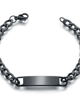 精美士手链 不锈钢简约刻字款光面长条弯牌手链 欧美学生情侣饰品