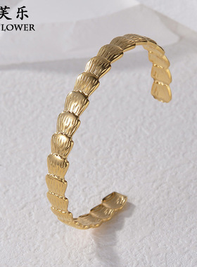 新款民族风不规则贝壳钛钢开口手镯女级感轻奢小众古风首饰饰品