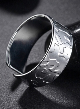 跨境不锈钢男士几何型宽面开口戒指欧美设计感嘻哈钛钢食指指环