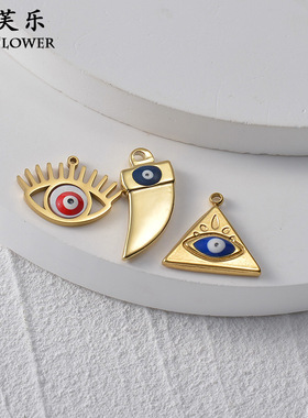 跨境爆钛钢滴油眼睛图案项链吊坠女个性创意感14k金挂件礼物配饰