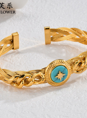 欧美复古风不锈钢八芒星开口手镯个性潮流时尚气质手饰级感饰品