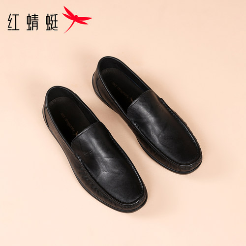 红蜻蜓男鞋新款鞋子男士一脚蹬懒人休闲皮鞋豆豆鞋男真皮软皮软底 - 图3