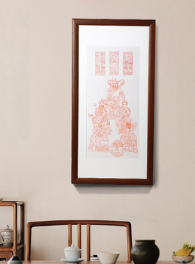 朱砂手绘赵公明五方五路挂画