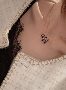 H项链POP女字母珐琅吊坠18k玫瑰金经典轻奢锁骨链迷你mini