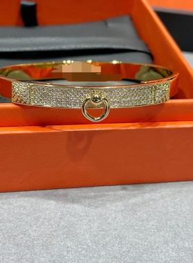 V金镀金柳钉半钻手镯高级感女生超闪轻奢18K质感气质小红书热卖