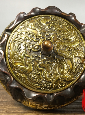纯铜鎏金浮雕龙凤聚宝盆铜缸招财进宝烟灰缸客厅办公桌面装饰摆件