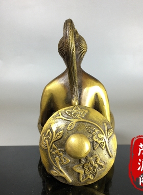 古玩铜器收藏黄铜美女酒壶茶壶水壶回流清代老物件家居茶道摆件