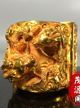 珍藏实心鎏金大清御用双貔貅印章古玩鎏金印章稀有老物件收藏摆件
