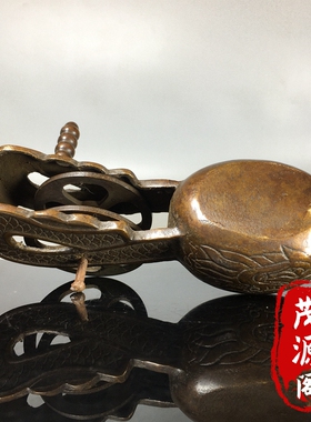 仿古铜制木工划线器墨斗老物件手摇式双龙铜墨斗旧货老铜器收藏