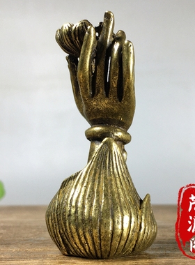 复古黄土实心莲花佛手观音香插炉倒流香熏香托香架茶宠铜器装饰品