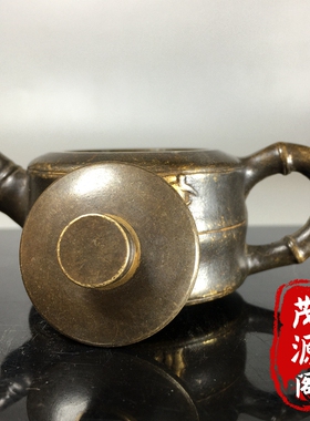 古玩手工浮雕节节高升鎏金茶壶酒壶复古老式铜壶家居茶道摆件铜器