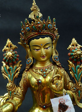 绿度母鎏金雕花密宗尼泊尔手工
