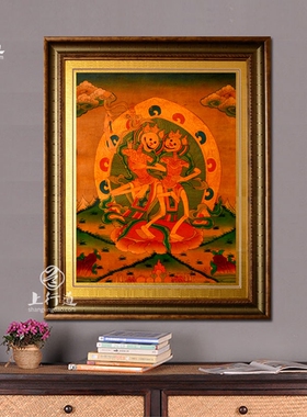 手绘护法像瑜伽馆复古装饰画挂画