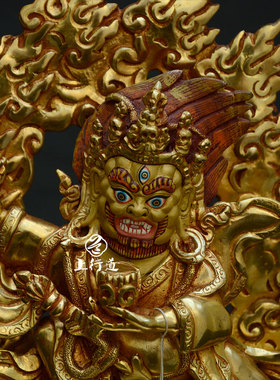 密宗大黑天护法像鎏金尼泊尔手工