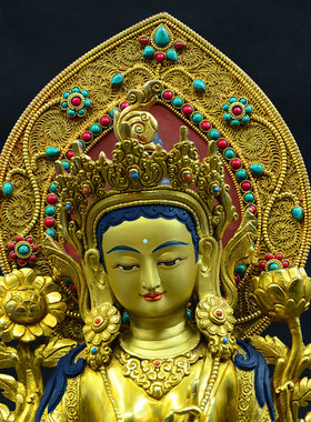 上行道铜摆件中式书房鎏金绿度母