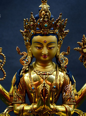 观音菩萨尼泊尔雕花鎏金密宗佛像