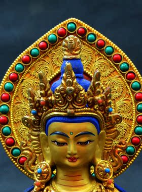 上行道铜摆件中式书房手工长寿佛