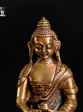 阿弥陀佛纯铜鎏金随身尼泊尔手工