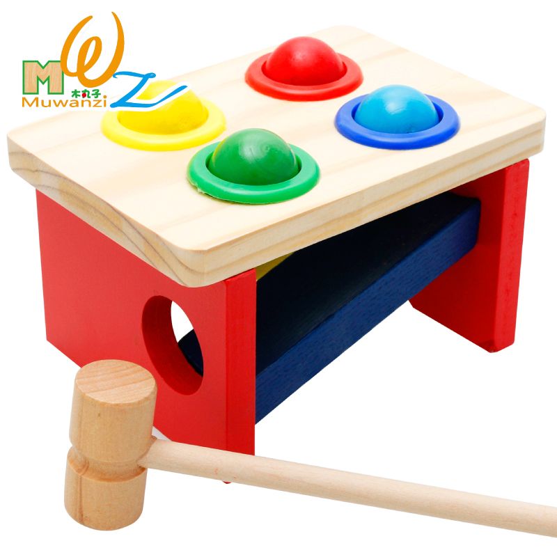 幼儿园打地鼠益智力宝宝早教积木木制趣味敲球台颜色配对敲击玩具 - 图0