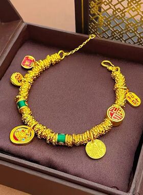 韦雪同款沙金烧蓝珐琅黄财神小胖福盘缠手链国风五路财神女款手串