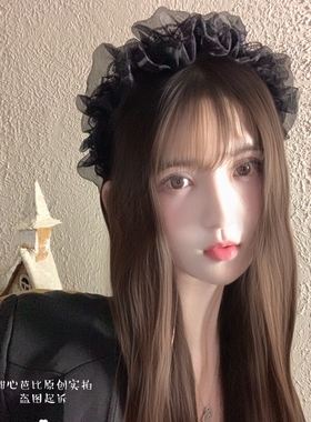 甜心芭比原创网纱褶皱发箍女蝴蝶结高颅顶显脸小带齿头箍黑色发卡