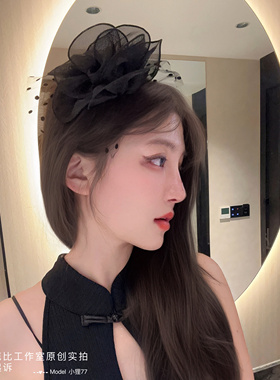 甜心春夏款原创网纱山茶花朵发夹复古网纱礼帽女头饰面纱旗袍礼服