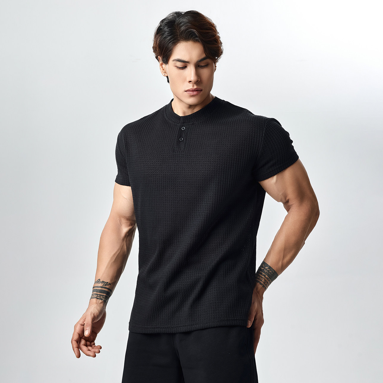 GD亨利领收袖显大短袖T恤男夏季高级感透气肌理运动休闲健身衣服,淘宝优惠券,粉丝福利购,淘宝优惠卷