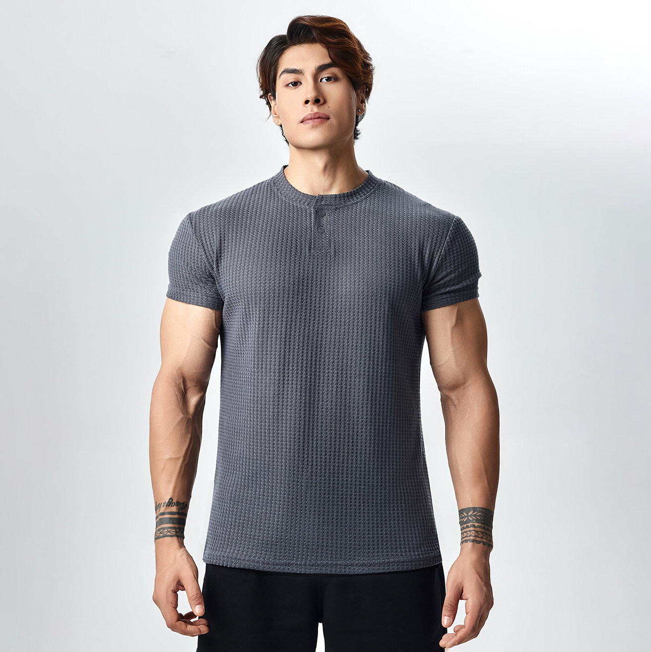 GD亨利领收袖显大短袖T恤男夏季高级感透气肌理运动休闲健身衣服,淘宝优惠券,粉丝福利购,淘宝优惠卷