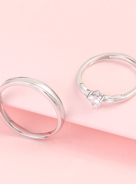 情定一生s925纯银情侣对戒一对开口表白高级感结婚戒指情人节礼物