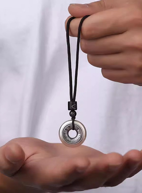 999足银平安喜乐磨砂实心平安扣吊坠男女士款百福字生肖龙年项链